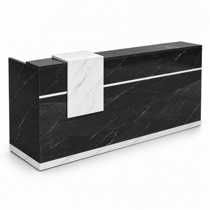 Reception Desk with Lockable Drawer & Spacious Legroom 黑色大理石加白色-亮光