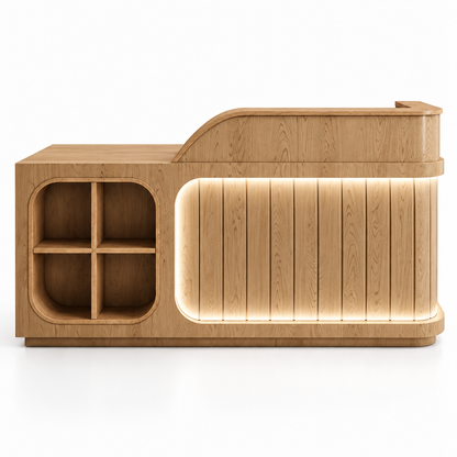 Illuminated Reception Counter with Display Cubby & Lockable Storage 自然木色-左款
