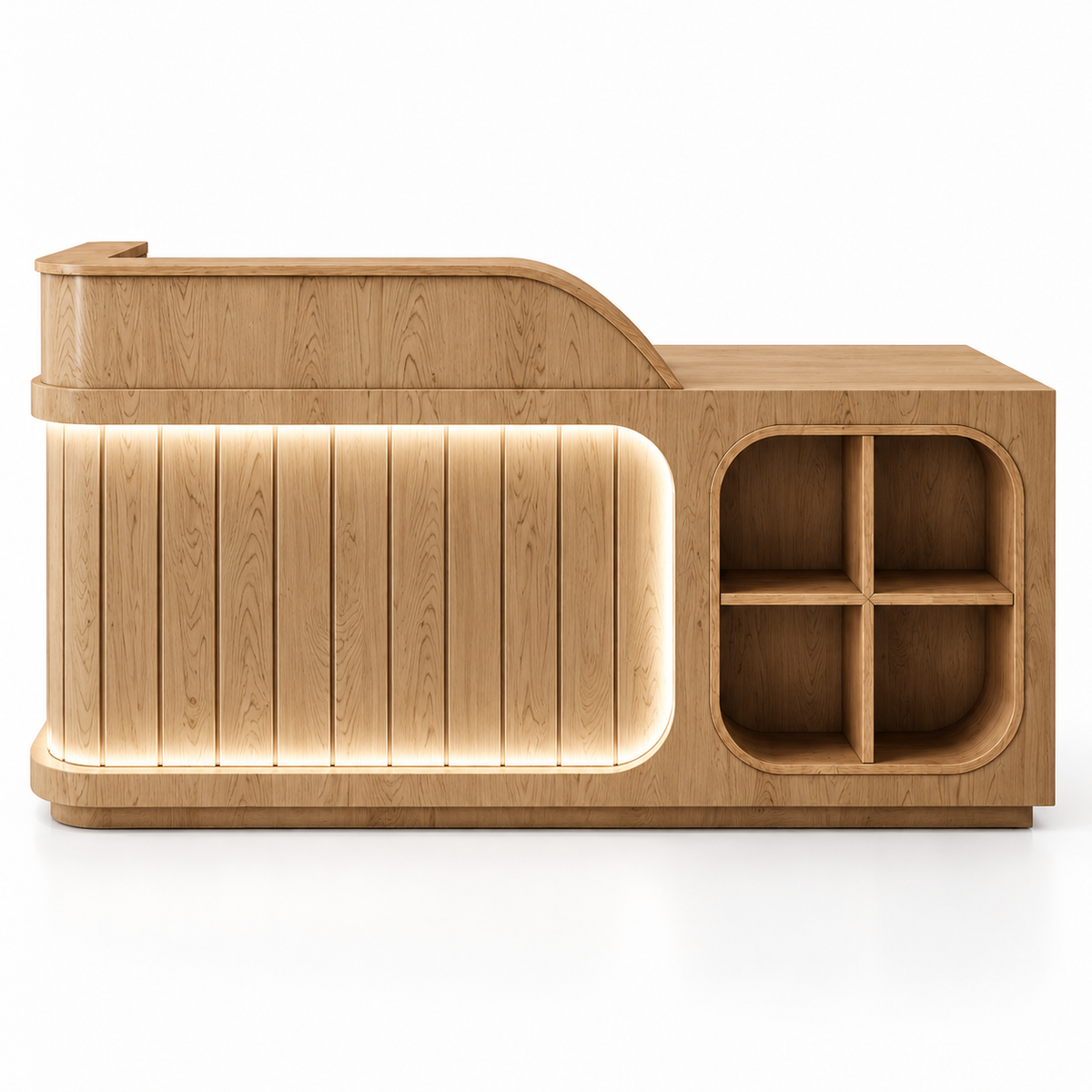 Illuminated Reception Counter with Display Cubby & Lockable Storage 自然木色-右款
