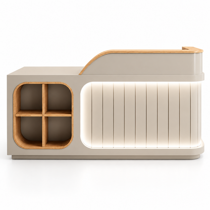 Illuminated Reception Counter with Display Cubby & Lockable Storage 米色-左款
