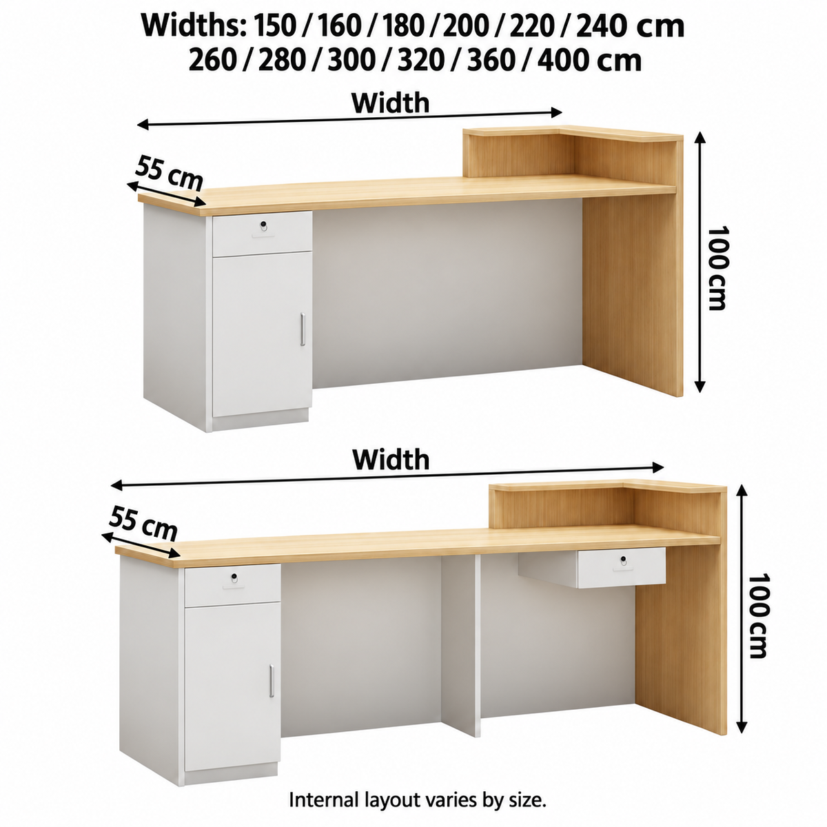 Curved Reception Counter with Raised Side & Lockable Storage