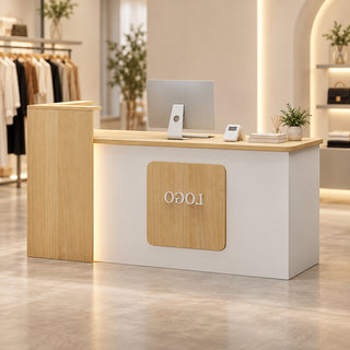 Curved Reception Counter with Raised Side & Lockable Storage in a modern commercial interior
