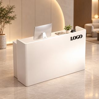 Minimalist Reception Counter with Concealed Storage & Keyboard Tray in a modern commercial interior