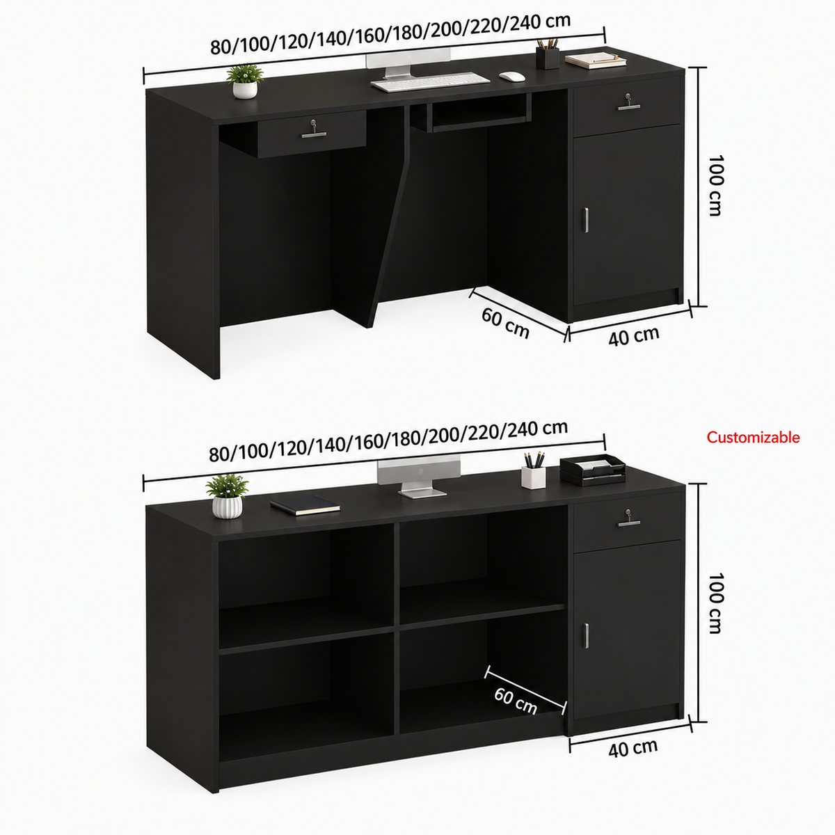 Minimalist Straight Reception Counter with Configurable Storage