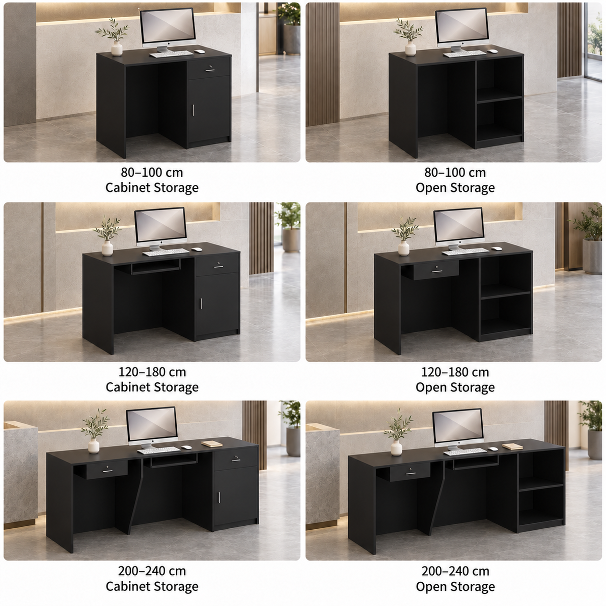 Minimalist Straight Reception Counter with Configurable Storage