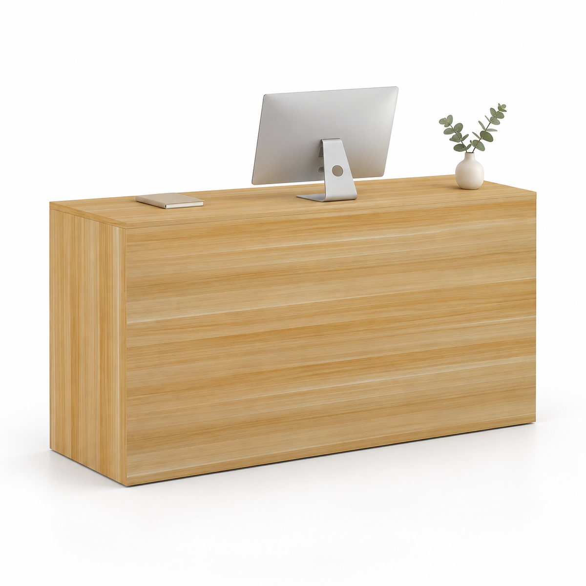 Minimalist Straight Reception Counter with Configurable Storage — Natural Wood