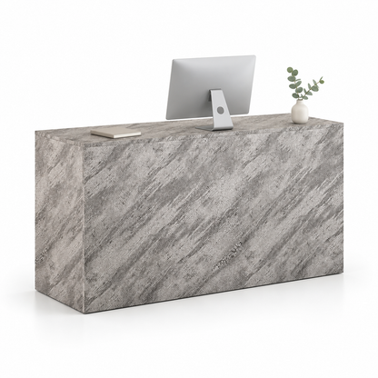 Minimalist Straight Reception Counter with Configurable Storage — Concrete Grey