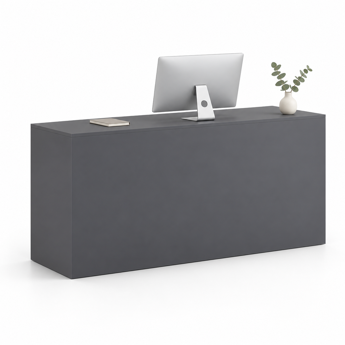 Minimalist Straight Reception Counter with Configurable Storage — Dark Grey