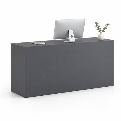 Minimalist Straight Reception Counter with Configurable Storage — Dark Grey