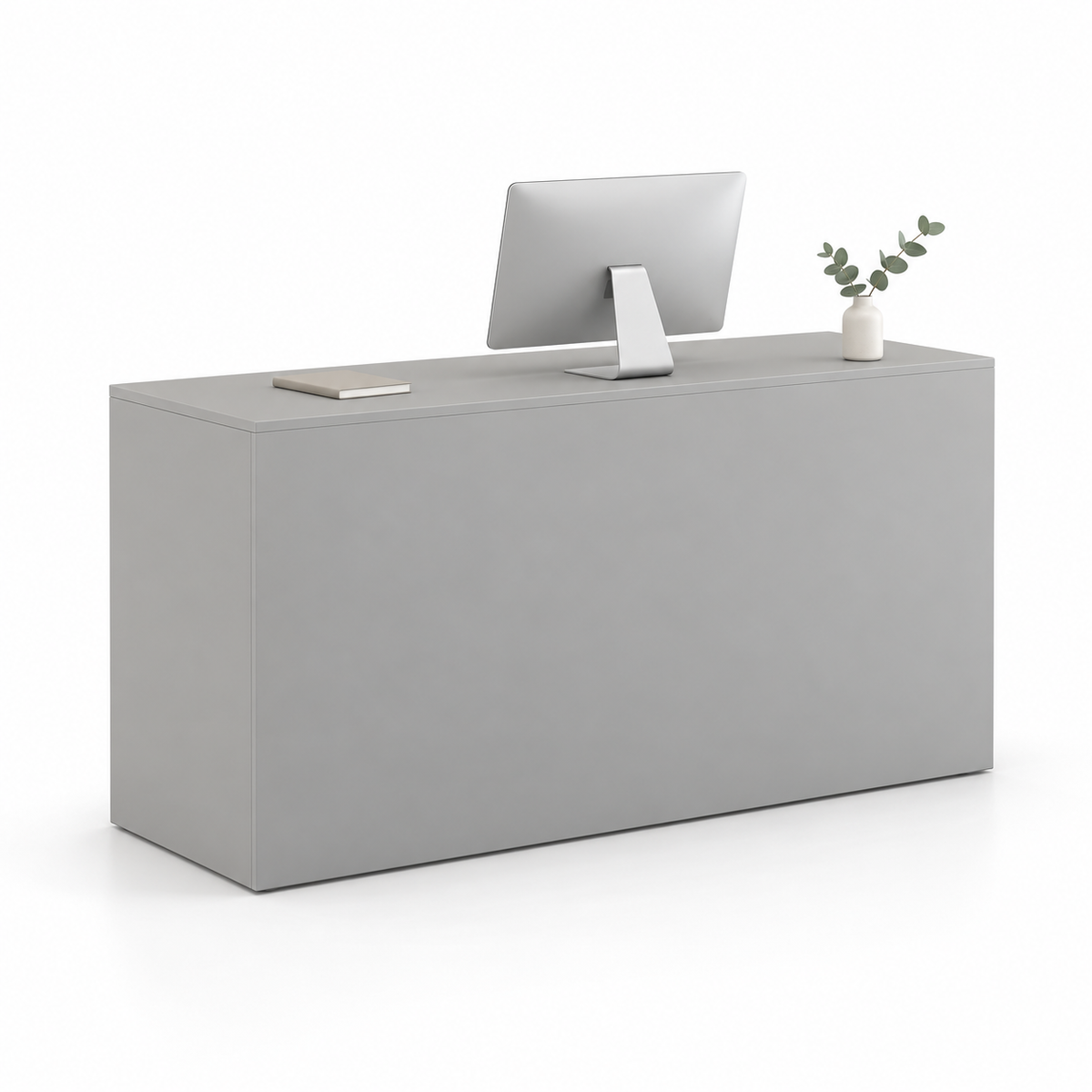 Minimalist Straight Reception Counter with Configurable Storage — Light Grey