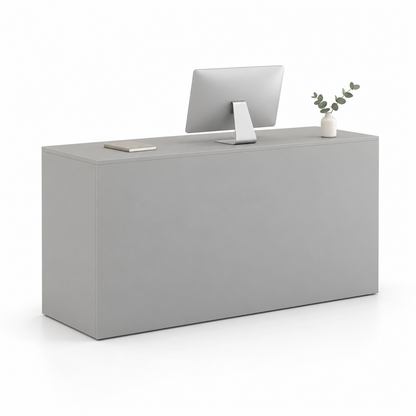 Minimalist Straight Reception Counter with Configurable Storage — Light Grey