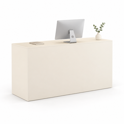 Minimalist Straight Reception Counter with Configurable Storage — Beige