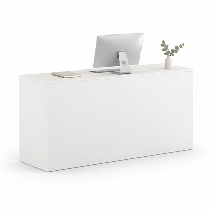 Minimalist Straight Reception Counter with Configurable Storage — White