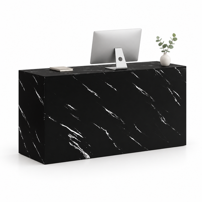 Minimalist Straight Reception Counter with Configurable Storage — Black Stone-Look