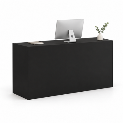 Minimalist Straight Reception Counter with Configurable Storage — Black