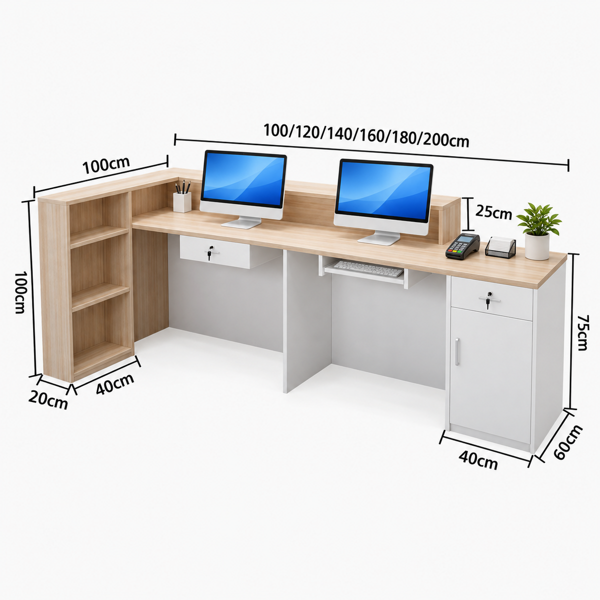 Two-Tier Reception Counter with Lockable Storage & Flexible Layout