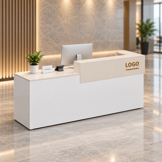 Two-Tier Reception Counter with Lockable Storage & Flexible Layout in a modern commercial interior