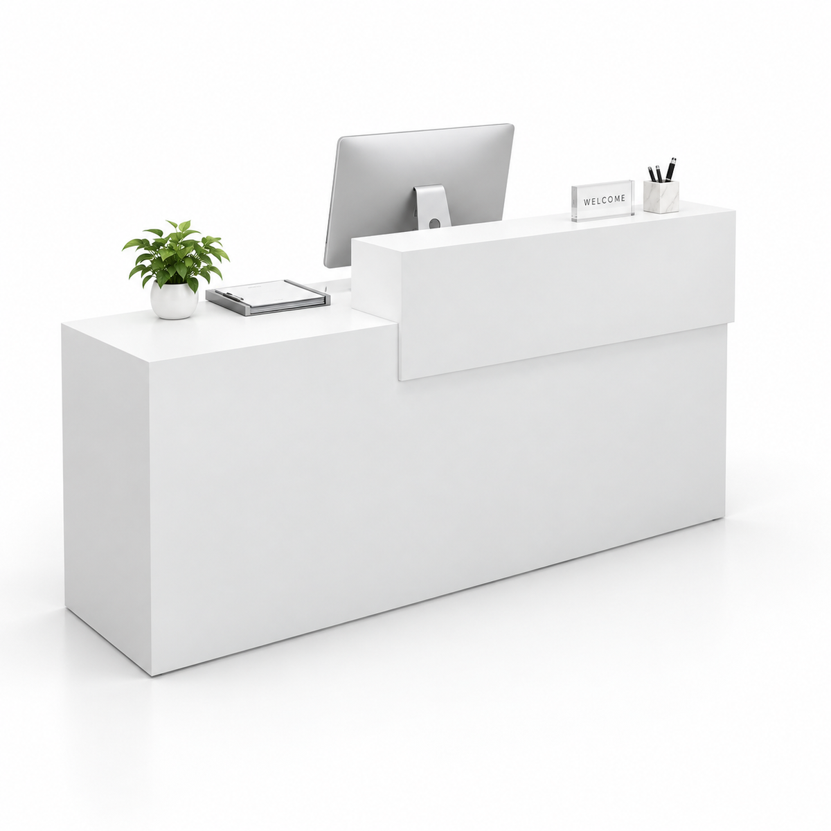 Two-Tier Reception Counter with Lockable Storage & Flexible Layout — 白色_左款