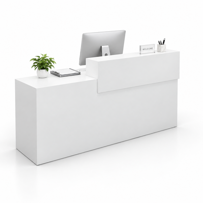 Two-Tier Reception Counter with Lockable Storage & Flexible Layout — 白色_左款