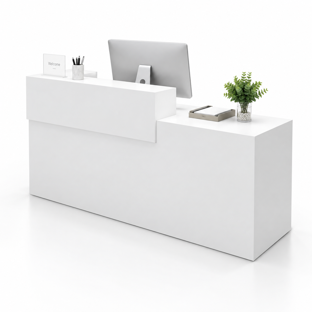 Two-Tier Reception Counter with Lockable Storage & Flexible Layout — 白色_右款