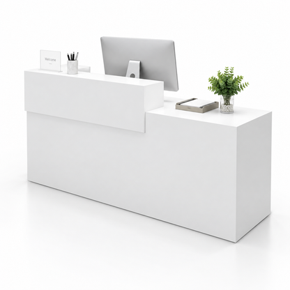 Two-Tier Reception Counter with Lockable Storage & Flexible Layout — 白色_右款
