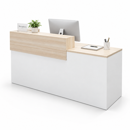 Two-Tier Reception Counter with Lockable Storage & Flexible Layout — 白色+原木色_右款