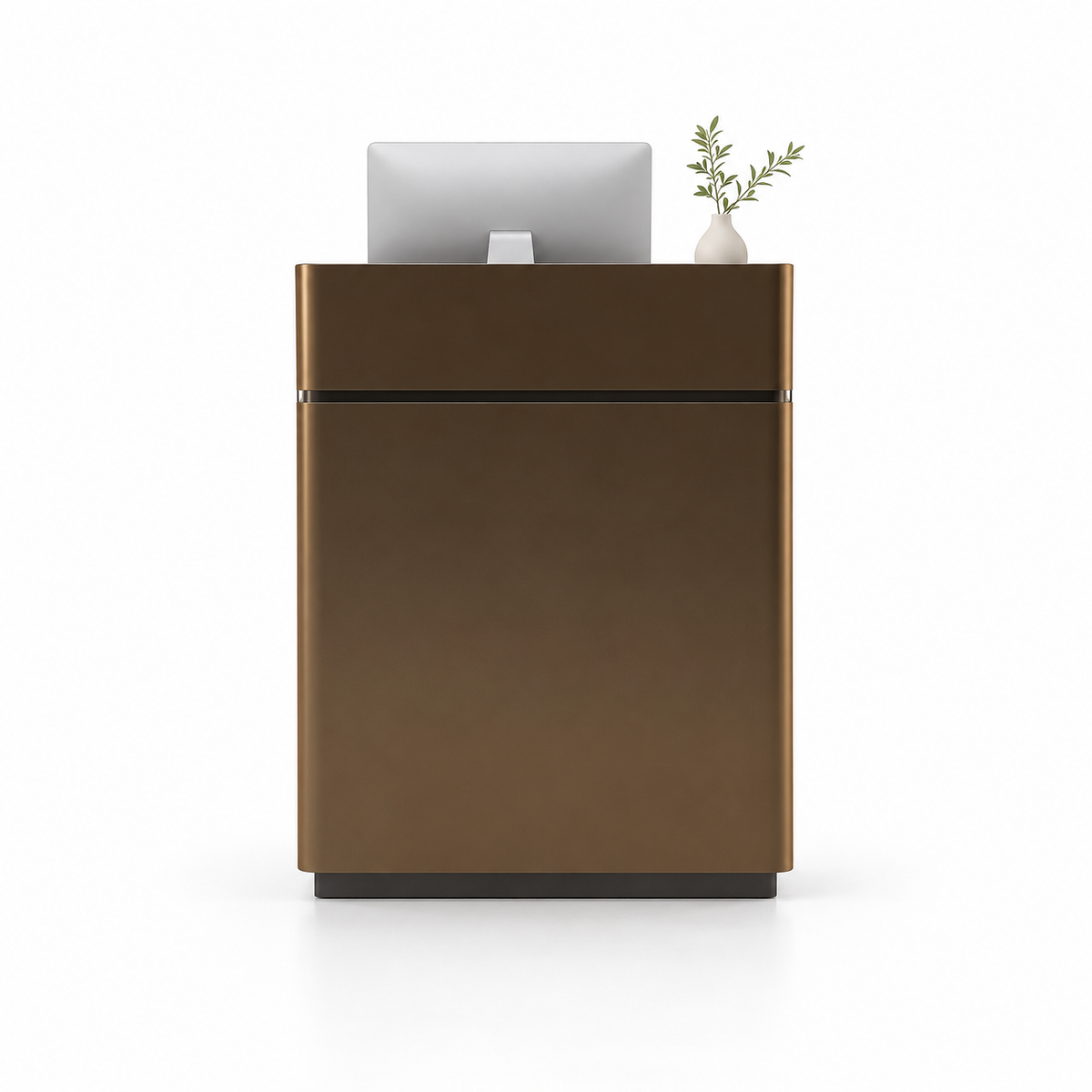 Compact Reception Counter with Metallic Accent Trim — Champagne + Black