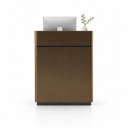 Compact Reception Counter with Metallic Accent Trim — Champagne + Black