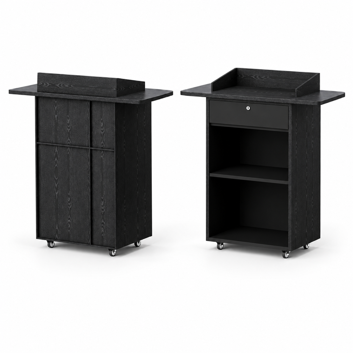 Compact Mobile Checkout Counter with Lockable Drawer and Storage — Black — Style 01 — 100cm(L) x 50cm(W) x 116cm(H)