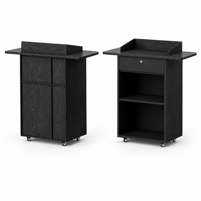 Compact Mobile Checkout Counter with Lockable Drawer and Storage — Black — Style 01 — 100cm(L) x 50cm(W) x 116cm(H)
