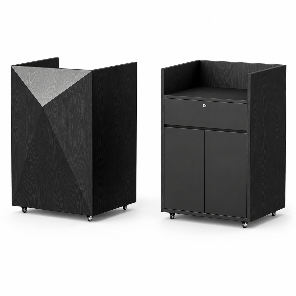 Compact Mobile Checkout Counter with Lockable Drawer and Storage — Black — Style 02 — 75cm(L) x 65cm(W) x 114cm(H)