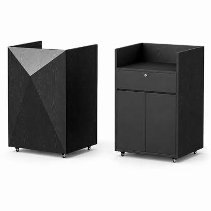Compact Mobile Checkout Counter with Lockable Drawer and Storage — Black — Style 02 — 75cm(L) x 65cm(W) x 114cm(H)