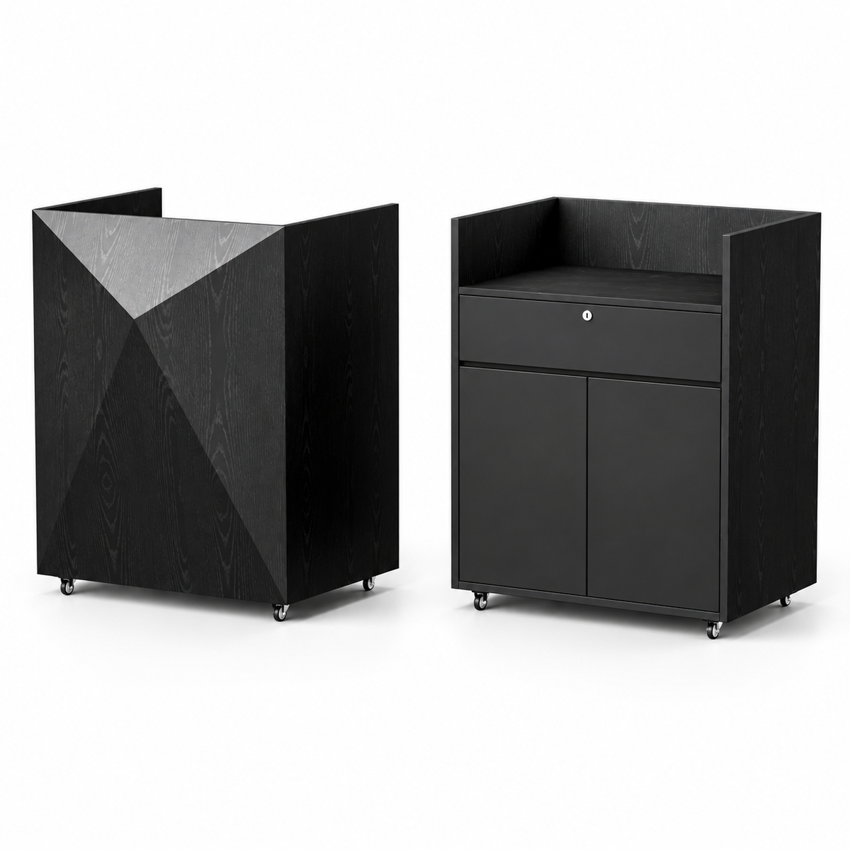 Compact Mobile Checkout Counter with Lockable Drawer and Storage — Black — Style 03 — 90cm(L) x 65cm(W) x 114cm(H)