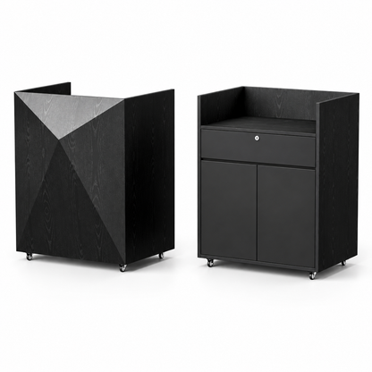 Compact Mobile Checkout Counter with Lockable Drawer and Storage — Black — Style 03 — 90cm(L) x 65cm(W) x 114cm(H)