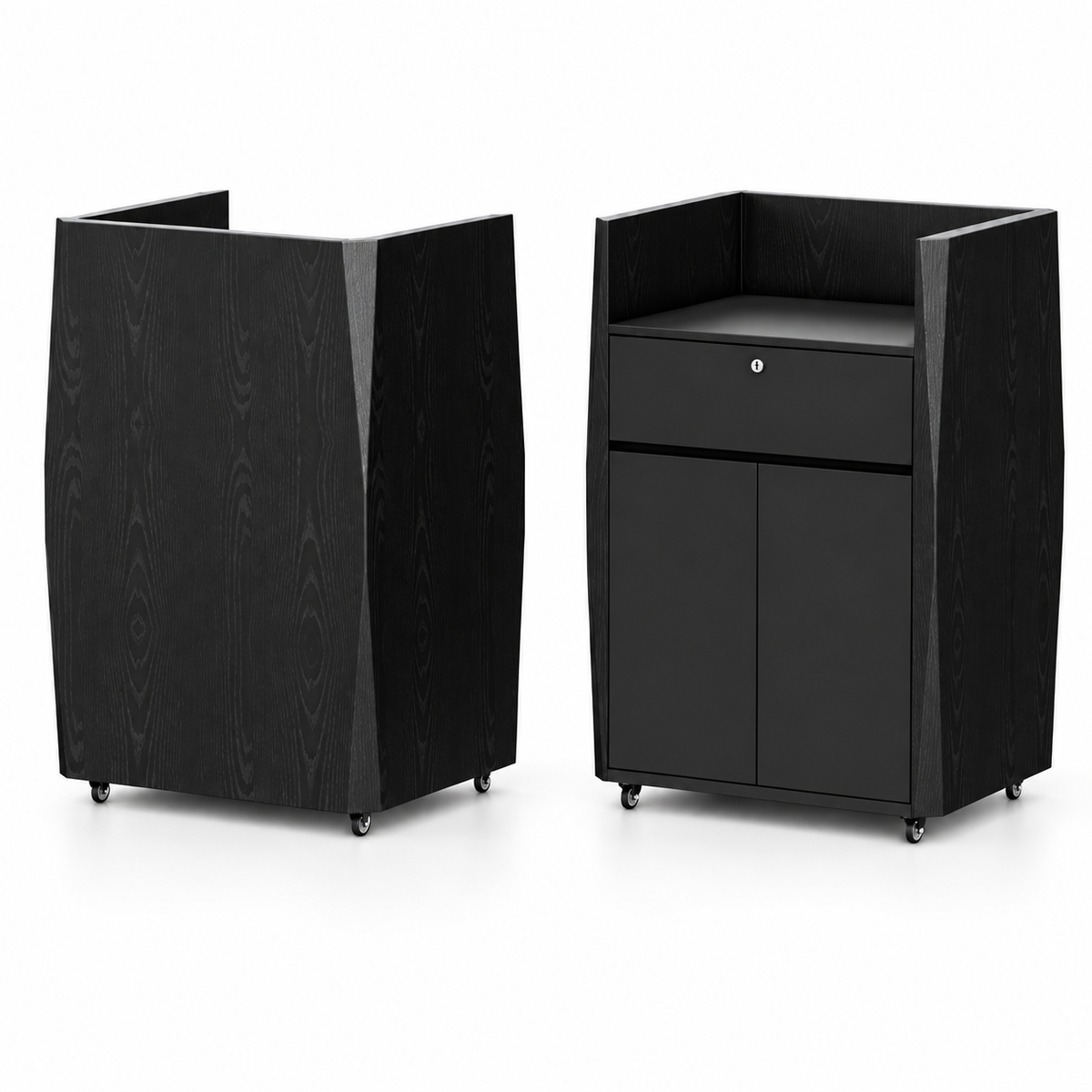 Compact Mobile Checkout Counter with Lockable Drawer and Storage — Black — Style 04 — 75cm(L) x 65cm(W) x 110cm(H)
