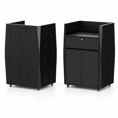 Compact Mobile Checkout Counter with Lockable Drawer and Storage — Black — Style 04 — 75cm(L) x 65cm(W) x 110cm(H)