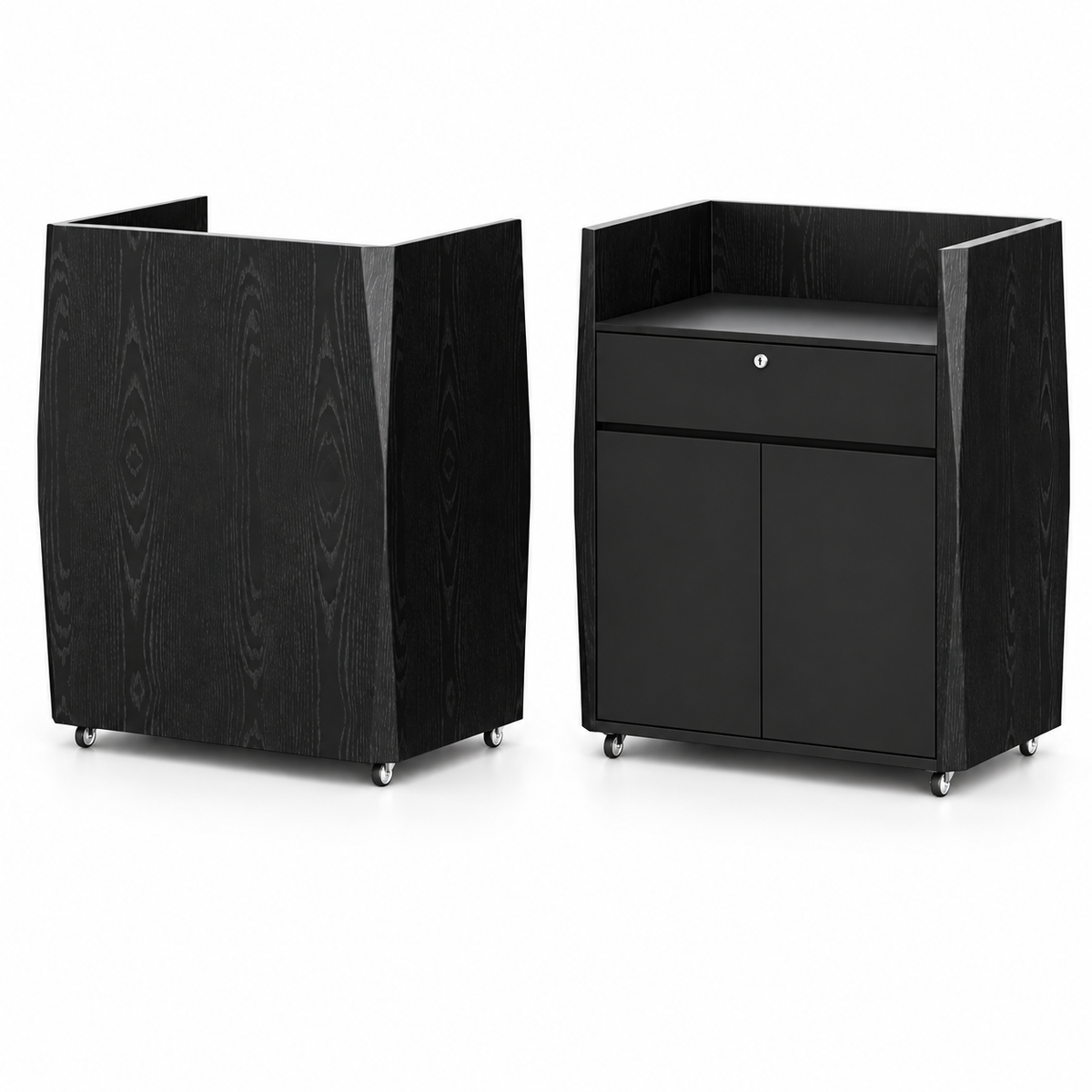 Compact Mobile Checkout Counter with Lockable Drawer and Storage — Black — Style 05 — 90cm(L) x 65cm(W) x 110cm(H)