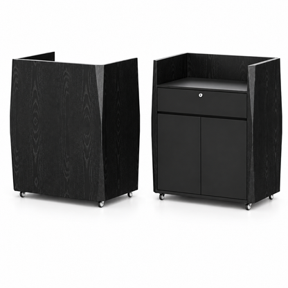 Compact Mobile Checkout Counter with Lockable Drawer and Storage — Black — Style 05 — 90cm(L) x 65cm(W) x 110cm(H)