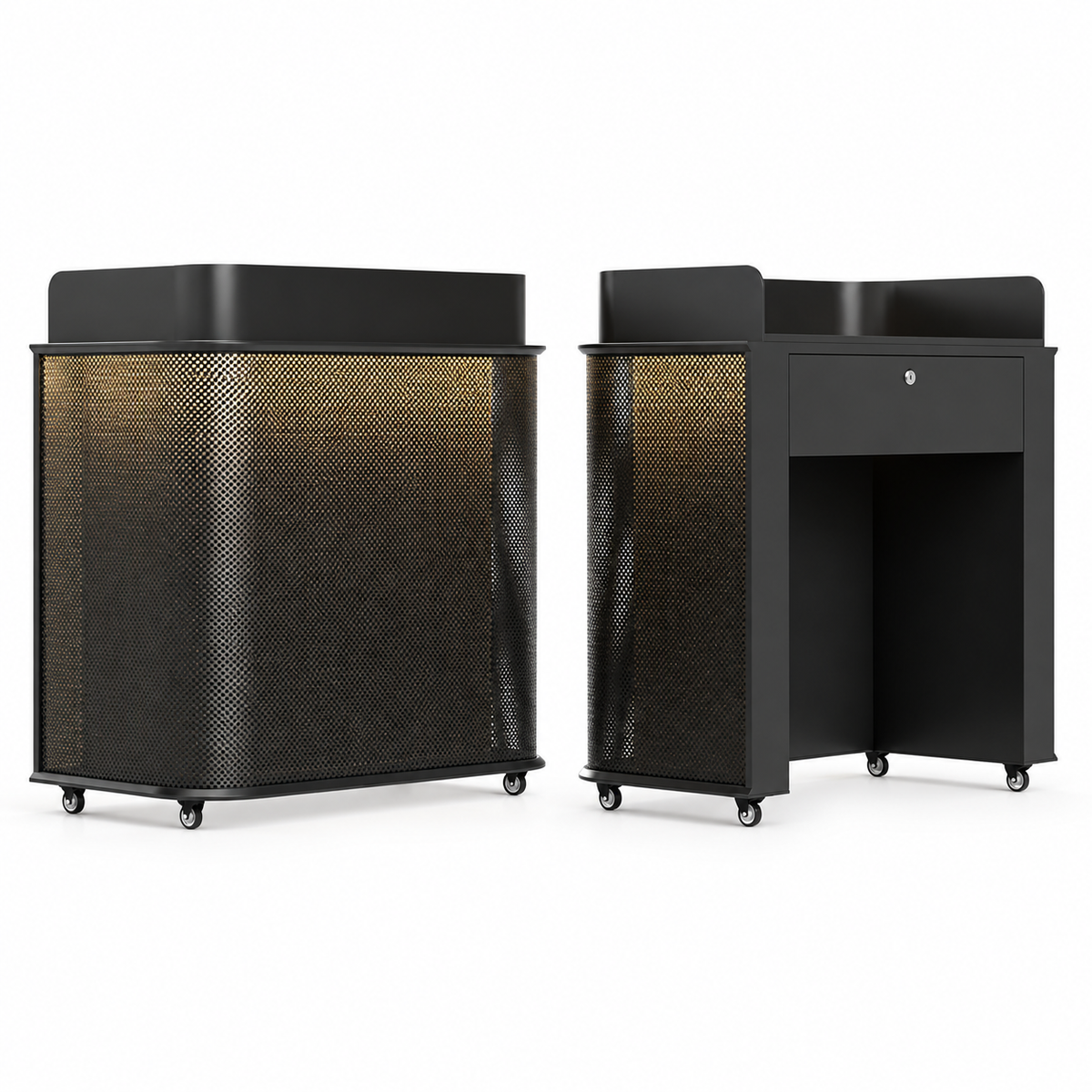 Compact Mobile Checkout Counter with Lockable Drawer and Storage — Black — Style 07 — 100cm(L) x 55cm(W) x 111cm(H)