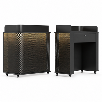 Compact Mobile Checkout Counter with Lockable Drawer and Storage — Black — Style 07 — 100cm(L) x 55cm(W) x 111cm(H)