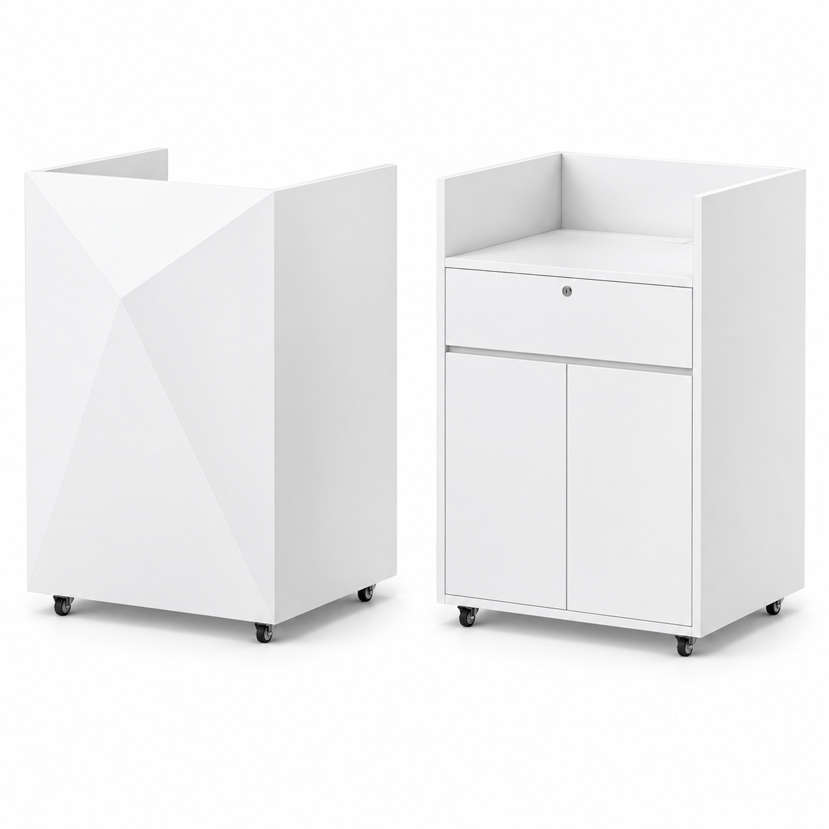 Compact Mobile Checkout Counter with Lockable Drawer and Storage — White — Style 11 — 75cm(L) x 65cm(W) x 114cm(H)
