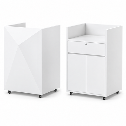 Compact Mobile Checkout Counter with Lockable Drawer and Storage — White — Style 11 — 75cm(L) x 65cm(W) x 114cm(H)