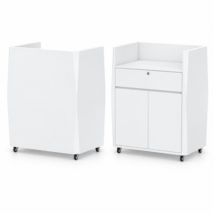 Compact Mobile Checkout Counter with Lockable Drawer and Storage — White — Style 14 — 90cm(L) x 65cm(W) x 110cm(H)