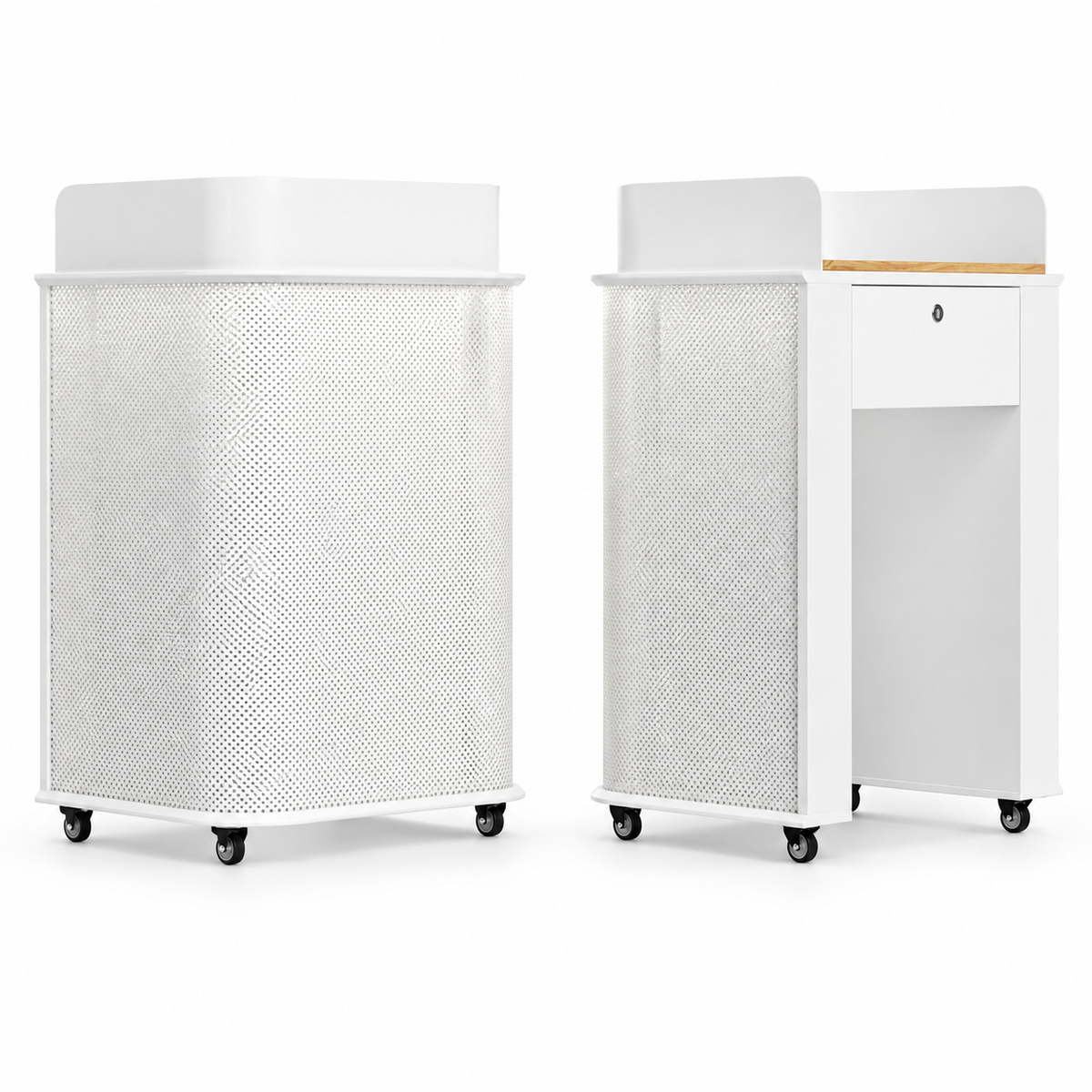 Compact Mobile Checkout Counter with Lockable Drawer and Storage — White — Style 15 — 70cm(L) x 55cm(W) x 111cm(H)