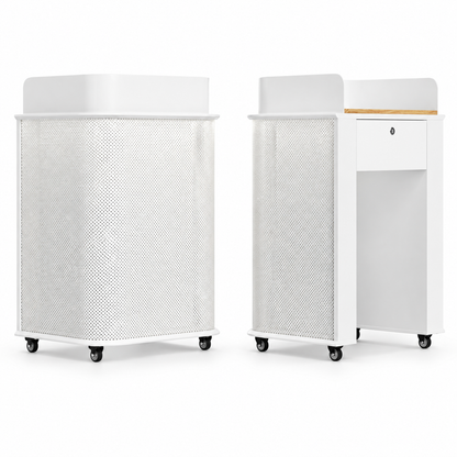 Compact Mobile Checkout Counter with Lockable Drawer and Storage — White — Style 15 — 70cm(L) x 55cm(W) x 111cm(H)