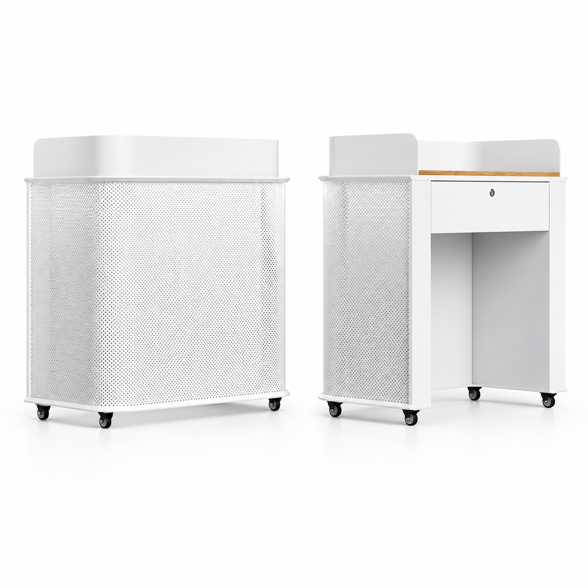 Compact Mobile Checkout Counter with Lockable Drawer and Storage — White — Style 16 — 100cm(L) x 55cm(W) x 111cm(H)