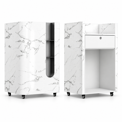 Compact Mobile Checkout Counter with Lockable Drawer and Storage — Silver — Style 19 — 75cm(L) x 50cm(W) x 116cm(H)