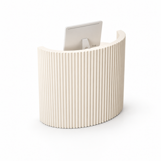 Curved Fluted Reception Counter with Lockable Storage — Ivory