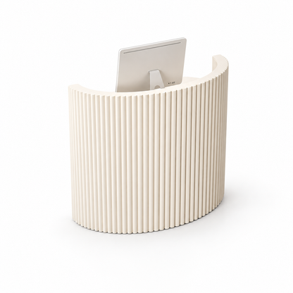 Curved Fluted Reception Counter with Lockable Storage — Ivory