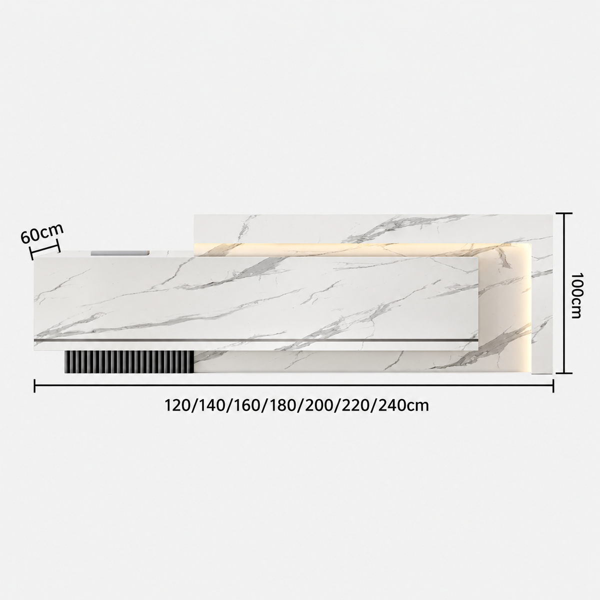 Layered Reception Counter with LED Lighting and Storage
